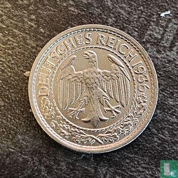 Duitsland - Duitse Rijk 50 reichspfennig 1936 (E), Postzegels en Munten, Munten | Europa | Niet-Euromunten, Verzenden, Duitsland