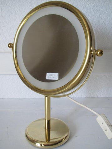 Spiegel- vintage met verlichting - Messing, kunststof,