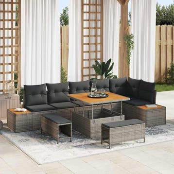vidaXL Tuinbank Set 9 st 8-Aantal zitplaatsen Grijs Poly, Verzenden, Nieuw