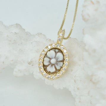 Zilver - Ketting met hanger - Handgegraveerde camee, Antiek en Kunst