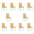 Set van 10 Leren eetkamerstoelen Comfort met wieltjes -, Ophalen of Verzenden