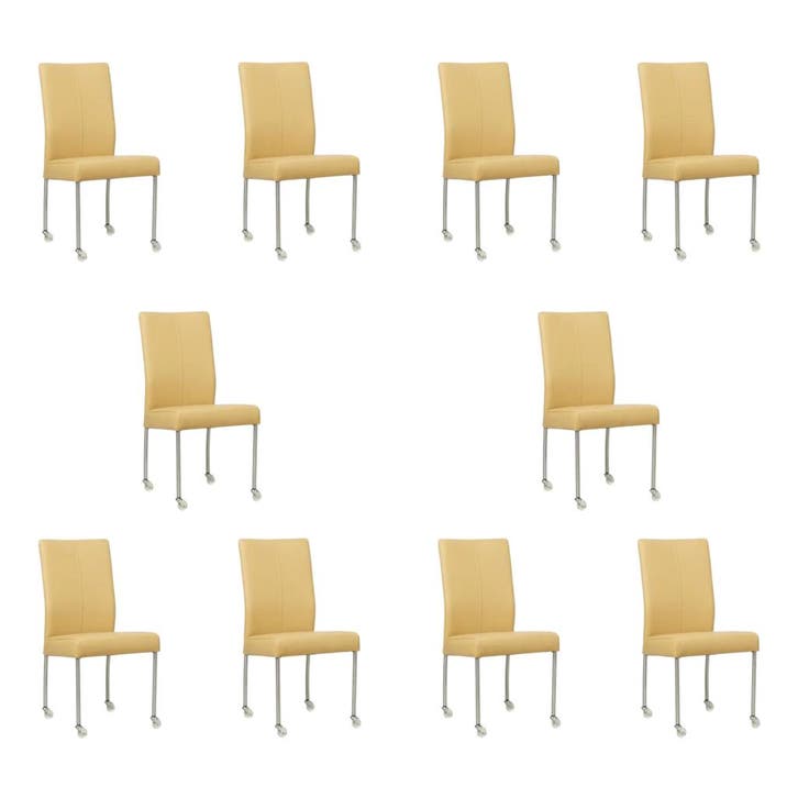 Set van 10 Leren eetkamerstoelen Comfort met wieltjes -, Maison & Meubles, Chaises, Enlèvement ou Envoi