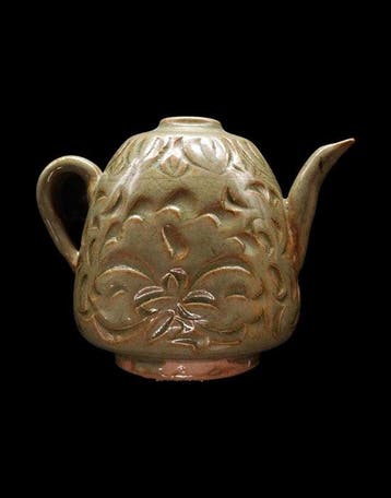 Oud-Chinees - Yaozhou celadon-theepot met reliëfdecor -