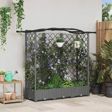 vidaXL Verhoogd Bed met Trellis en Dak Lichtgrijs 163 x 40 x, Verzenden, Nieuw