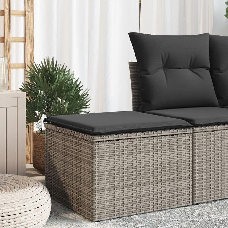 vidaXL Tuinkruk met kussen 55x55x37 cm poly rattan grijs, Tuin en Terras, Tuinsets en Loungesets, Nieuw, Verzenden