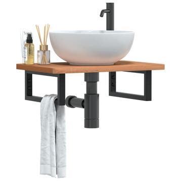 vidaXL Badkamer wandschap staal en massief beukenhout, Verzenden
