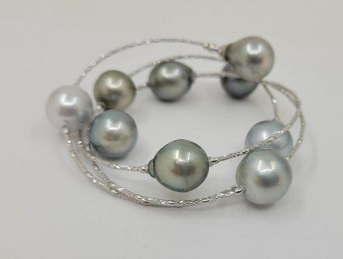 Armband - 18 karaat Witgoud, 11x12mm zilverwitte en groene, Handtassen en Accessoires, Armbanden