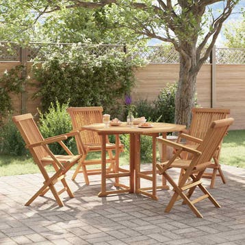 vidaXL 5-delige Tuinset inklapbaar massief teakhout, Tuin en Terras, Verzenden, Nieuw, Tuinset