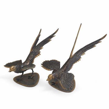 sculptuur, 2 Bronze Pheasants - 30 cm - Brons