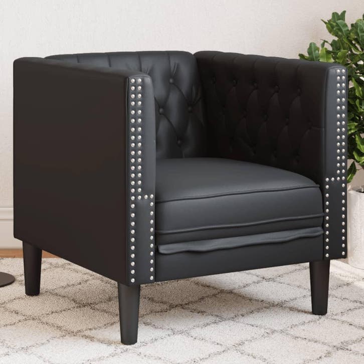 vidaXL Fauteuil Chesterfield-stijl kunstleer zwart, Maison & Meubles, Canapés | Salons, Envoi