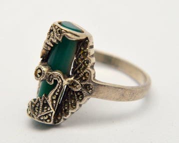 925 zilver - Art Deco - Groene Agaat - Ring