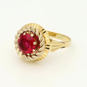 Bague - 18 carats Or jaune - Robijn, Nieuw