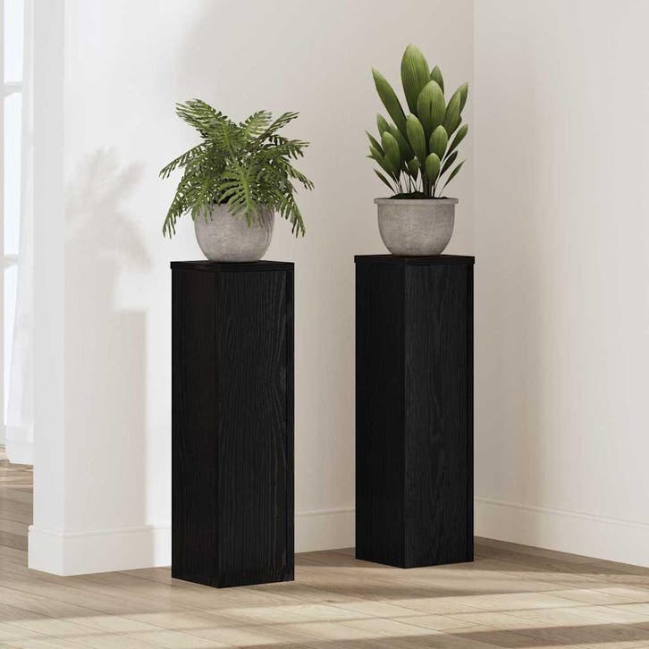 vidaXL Plantenstand 2 pcs Zwart Eiken 17 x 17 x 60 cm, Tuin en Terras, Bloembakken en Plantenbakken, Nieuw, Verzenden