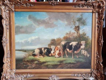 Albert Verhoesen (1806-1881) - Landschap met koeien en een