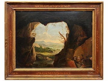 Italian School (XVIII) - Paisaje visto desde una cueva, Antiek en Kunst