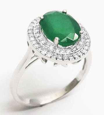 Bague - 14 carats Or blanc Émeraude - Diamant, Nieuw