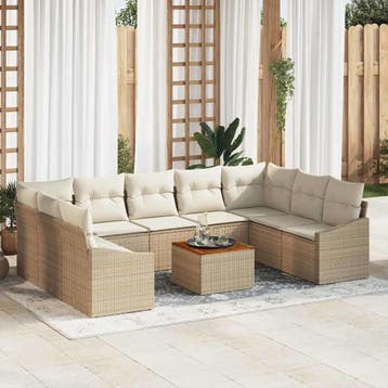 vidaXL Tuinbank Set 10 st Beige en Crème poly rattan, Tuin en Terras, Verzenden, Nieuw