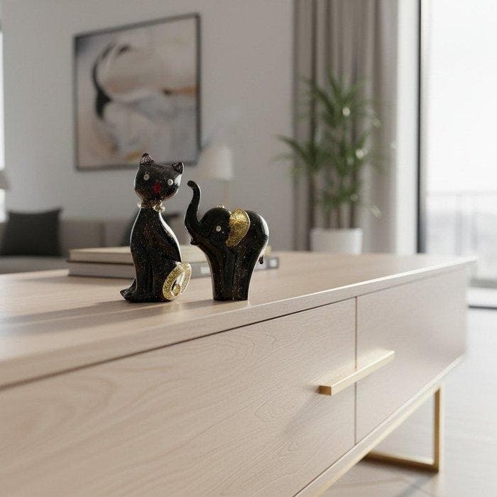 Beeldje, Coppia di Gatto e Elefante in vetro di Murano - 10, Antiek en Kunst, Antiek | Glaswerk en Kristal