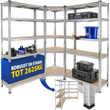 Werkplaatsrek Gustav, 3-delig, 15 planken, 2625 kg - zilver, Verzenden, Nieuw