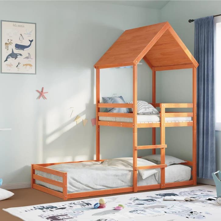vidaXL Kinderbed met huisje massief grenenhout wasbruin, Huis en Inrichting, Slaapkamer | Bedden, Nieuw, Verzenden