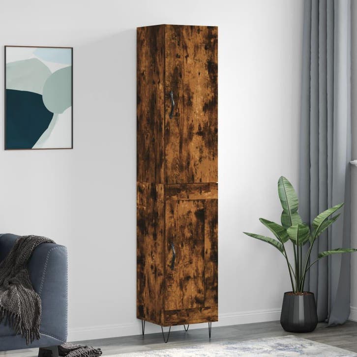 vidaXL Hoge kast 34,5x34x180 cm bewerkt hout gerookt, Huis en Inrichting, Kasten | Dressoirs, Nieuw, Verzenden