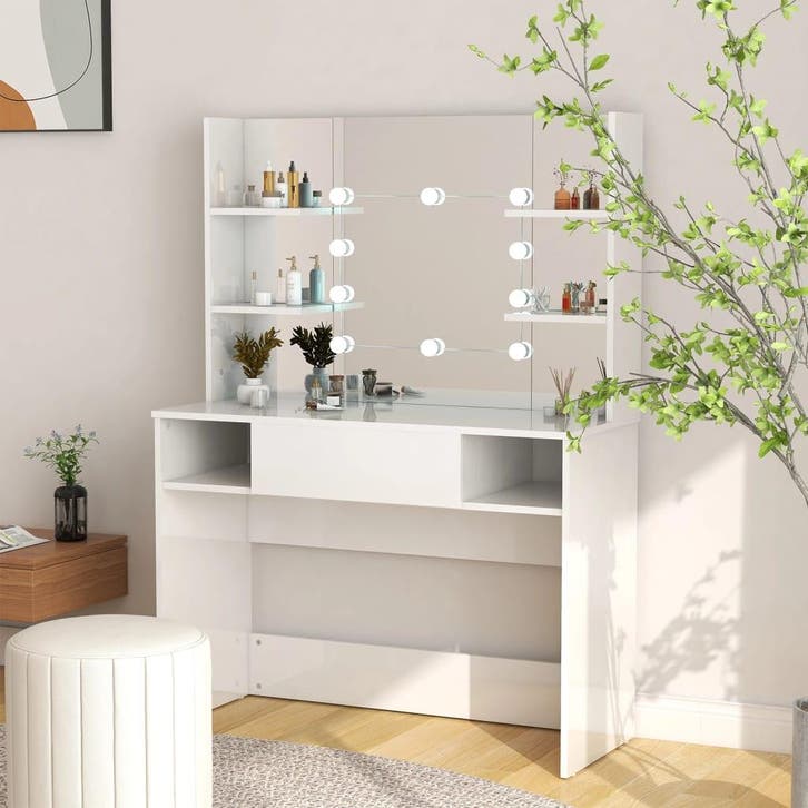 vidaXL Kaptafel met LED-verlichting 100x40x135 cm MDF, Maison & Meubles, Tables | Coiffeuses, Envoi