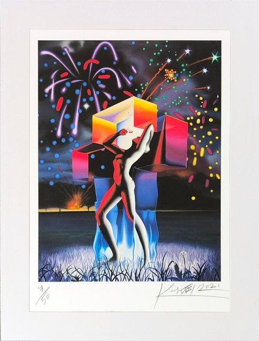 Mark Kostabi (1957) - Free at last, Antiquités & Art, Antiquités | Autres Antiquités