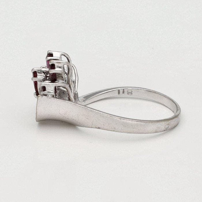 Ring - 14 karaat Witgoud - Roze robijn / Diamant, Bijoux, Sacs & Beauté, Bagues