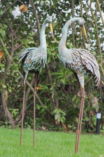 sculptuur, set van 2 zeer grote metalen reigers - 1.42 cm -