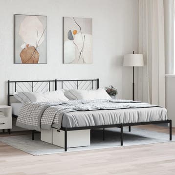 vidaXL Bedframe met hoofdbord metaal zwart 200x200 cm, Verzenden