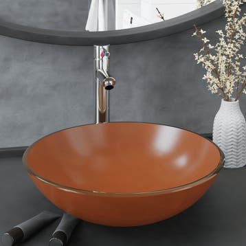 vidaXL Wastafel met kraan en pop-up afvoer gehard glas bruin, Verzenden