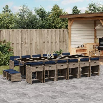 vidaXL 17-delige tuinset met kussens, grijs polyrotan, Verzenden, Tuinset
