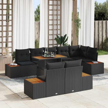 vidaXL Tuinbank Set 9 st Zwart Poly rattan, Verzenden, Nieuw