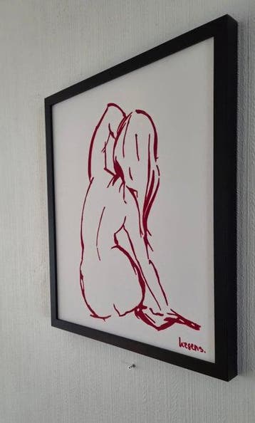 Liesens - Yoga (Handpainted on white canvas met lijst)