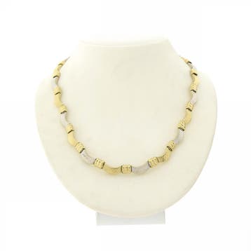 Bicolor gouden fantasie schakelcollier (Ketting), Ophalen of Verzenden, Gebruikt, Goud, Goud