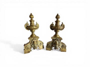 Vuurbok (2) - Louis XVI-stijl bronzen haardijzers met