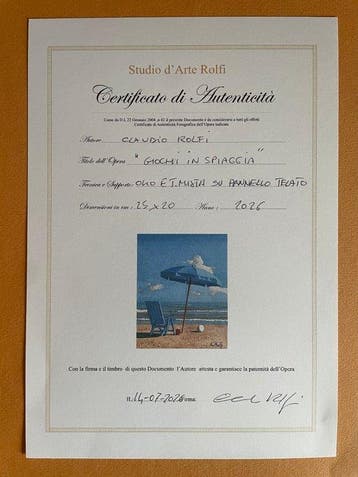 Claudio Rolfi (1960) - Giochi in spiaggia, Antiquités & Art, Art | Peinture | Moderne