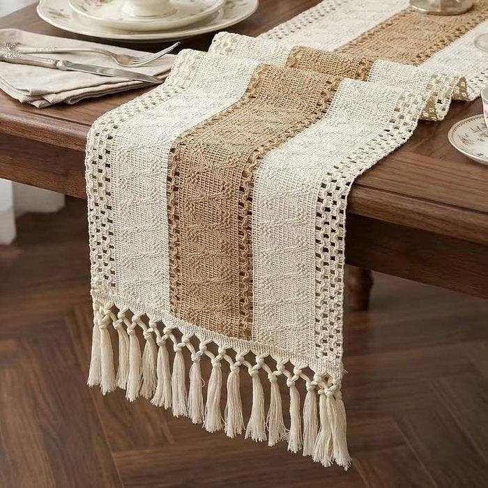 Set van drie Rustic Boho tafellopers - Textiel (3) - 183 cm, Antiquités & Art, Tapis & Textile