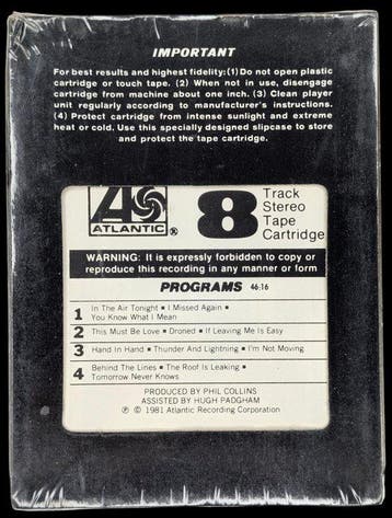 Phil Collins - Face Value - Sealed - 8-track tape - 1981, Nieuw in verpakking