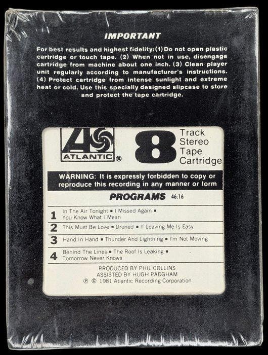 Phil Collins - Face Value - Sealed - 8-track tape - 1981, Cd's en Dvd's, Vinyl Singles