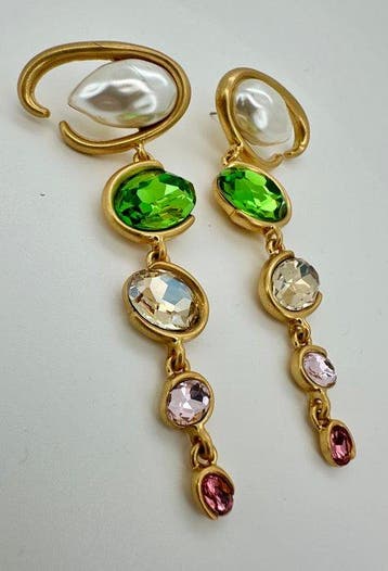 Oscar De La Renta - Goudgeplateerde - Swarovski & Barokparel, Nieuw