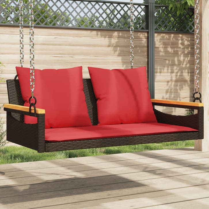 vidaXL Schommelbank met kussens 109x62x40 cm poly rattan, Tuin en Terras, Tuinsets en Loungesets, Nieuw, Verzenden