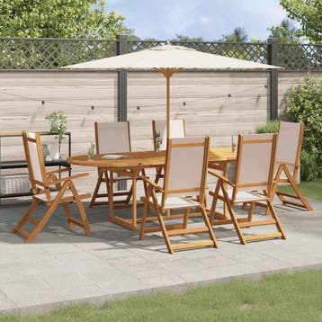 vidaXL 7-delige Tuinset massief acaciahout en textileen, Tuin en Terras, Verzenden, Nieuw, Tuinset