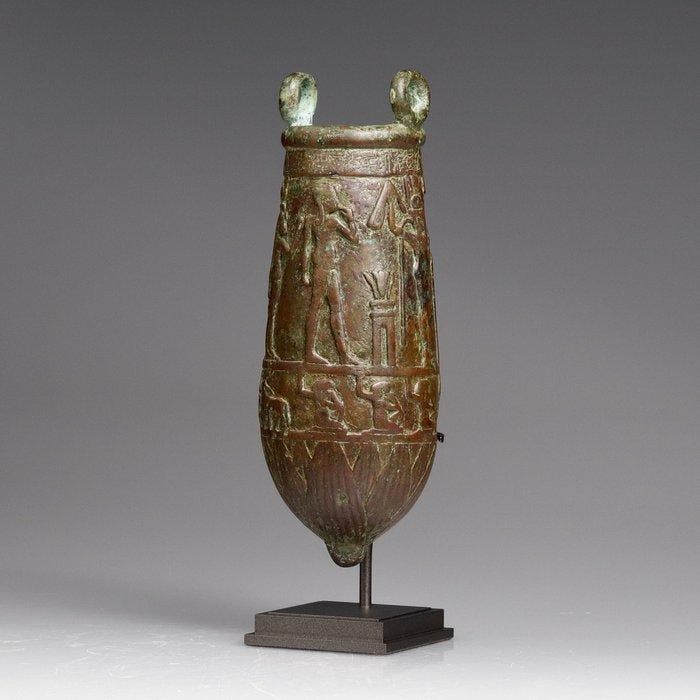 Oude Egypte, Ptolemeïsch Brons Situle de Pen-Iah - 125 mm, Antiquités & Art, Antiquités | Autres Antiquités