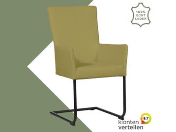 Leren eetkamerstoel Dry met armleuning - Toledo Mustard, Huis en Inrichting, Overige kleuren, Nieuw, Leer, Ophalen of Verzenden