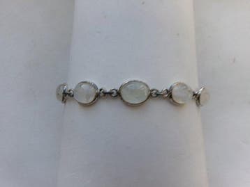 Zilver, Witte labradoriet/regenboogmaansteen - Armband - Art