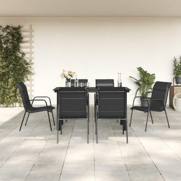 vidaXL 7-delige Tuinset textileen en staal zwart, Verzenden, Nieuw, Tuinset