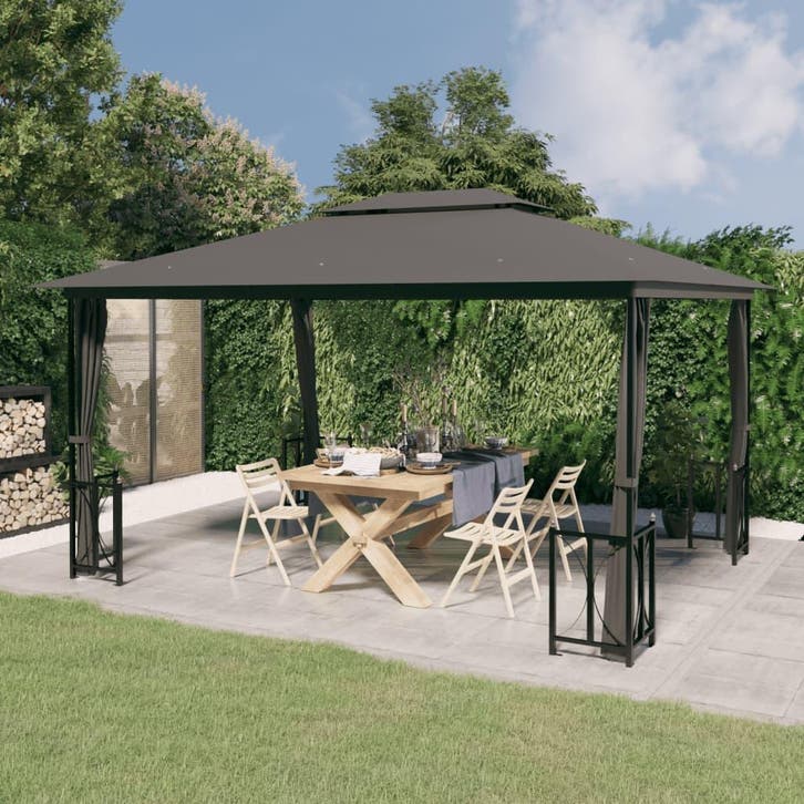 vidaXL Prieel met zijwanden en dubbel dak 3x4 m, Jardin & Terrasse, Tonnelles, Envoi