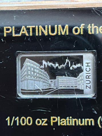 Wereld. Platin Bar 2024 Zürich., 1/100 oz (.999) (Zonder