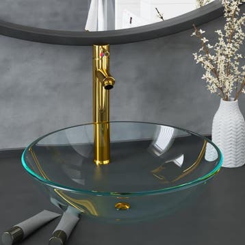 vidaXL Wastafel met kraan en pop-up afvoer gehard glas, Verzenden